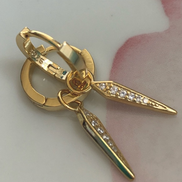 NWT 18K Gold Plated, 925 Sterling Silver Huggie Hoop Dangling Sword Earrings - Picture 12 of 12